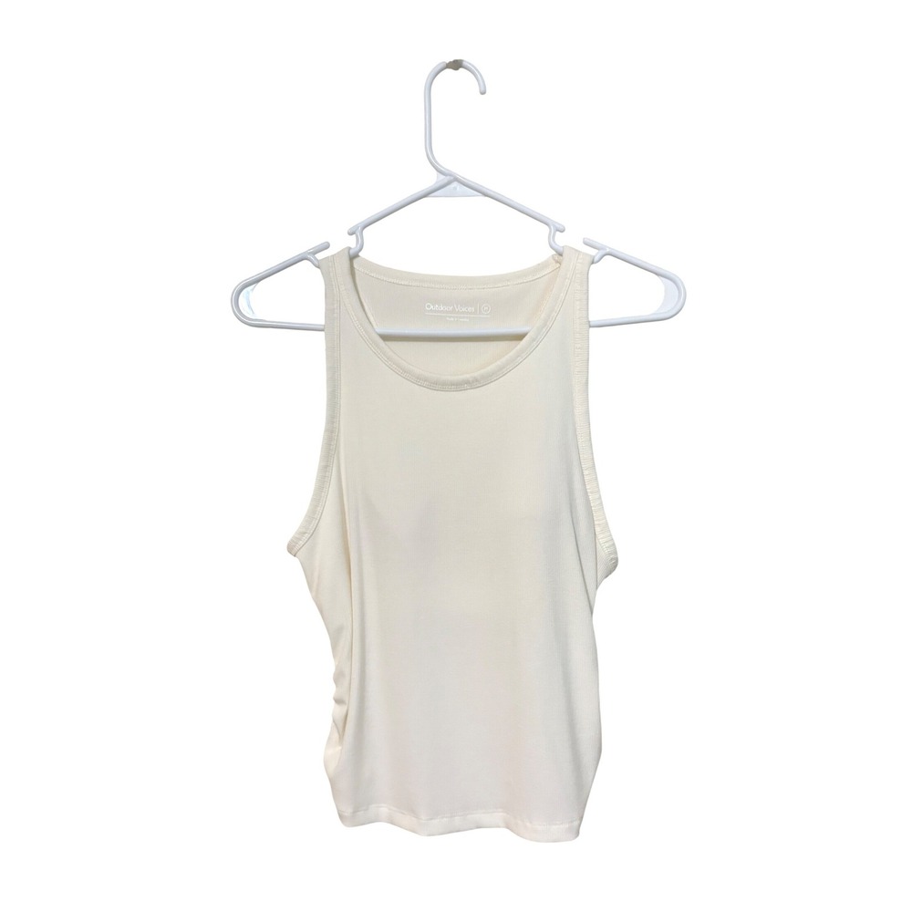 New Outdoor Voices Move Free Tank Top Ivory Cream Ribbed Shelf Bra Ruched Medium